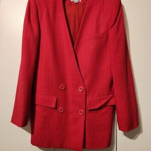 Elegant Pink Double-Breasted Women's 2 Piece Suit With Skirt